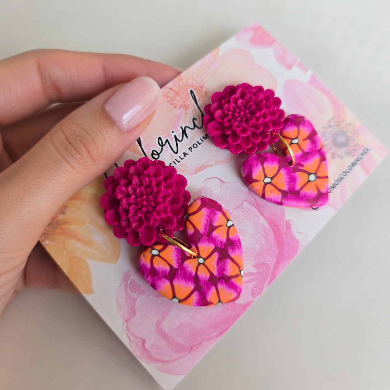 Aros peonia fucsia naranja